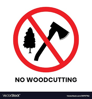 no woodcutting sign sticker with text inscription