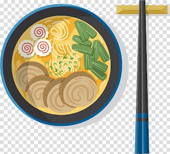 Noodles with meat and chop vegetables illustration, Ramen Japanese Cuisine Lamian, Cartoon Japanese ramen transparent background PNG clipart