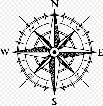 North Compass rose Drawing - Hand-painted compass 