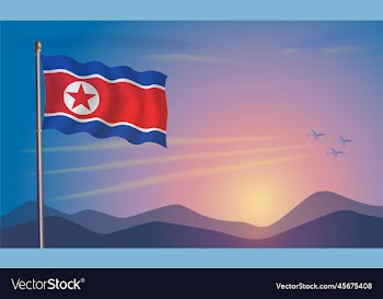 north korea flag in the morning sun