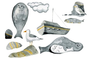 north sea watercolor art isolated elements