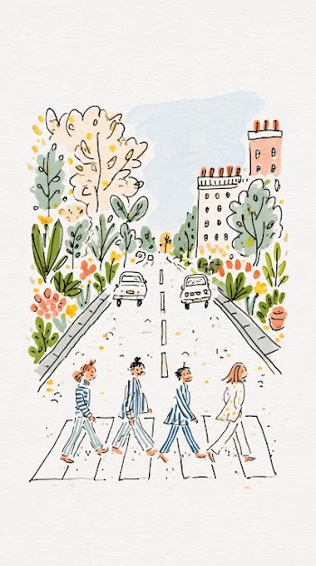 Nostalgic Abbey Road Crossing Illustration