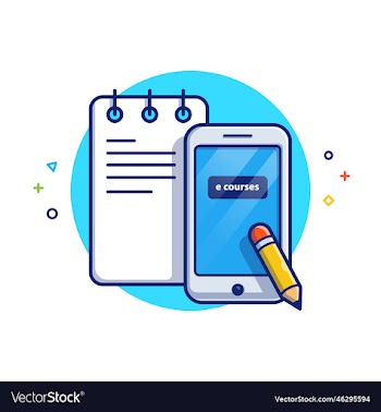 note book hand phone with pencil cartoon