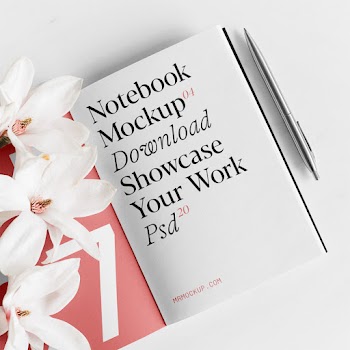 Notebook with Flowers Mockup