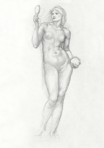 Nude Female Figure with Mirror in Right Hand… | Free public domain illustration