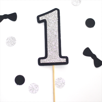 Number One 1st Birthday Cake Topper Silver Glitter and Black ...