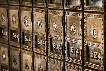 Numbers on metal deposit boxes in a bank