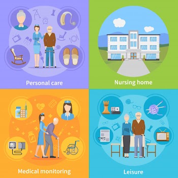 Nursing home elements and characters Free Vector