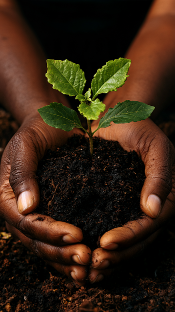 Nurturing Growth: Hands Holding a Sapling