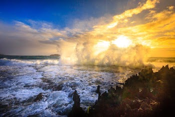 Ocean Waves Crashing on Island