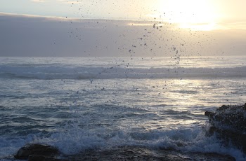 Ocean Waves Hammering Rock Boulder