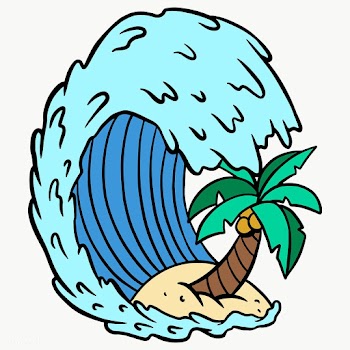 Ocean waves with coconut tree sticker design element | Free  transparent png - 2358370