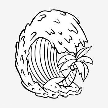 Ocean waves with coconut tree sticker vector | Free  vector - 2358343