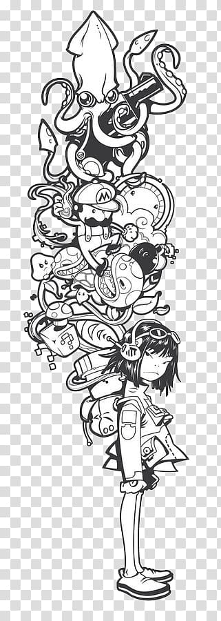 Octopus and girl illustration, Drawing Doodle Art Watercolor painting Illustration, Gourmet painted graffiti transparent background PNG clipart