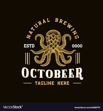 octopus beer logo hand drawn vintage or retro