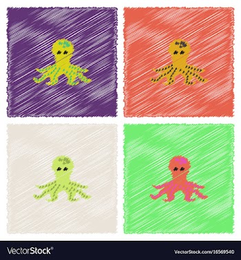 Octopus cartoon in hatching style vector image