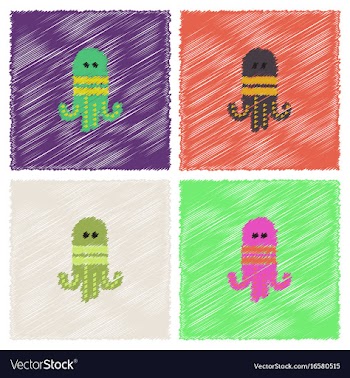 Octopus cartoon in hatching style vector image