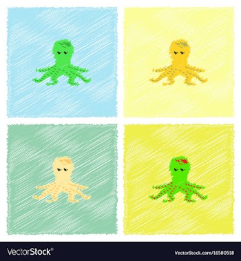 Octopus cartoon in hatching style vector image