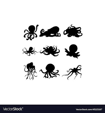 octopus monster sea set silhouette design