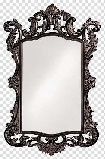 Oculus Mirror, rectangular mirror with brown steel frame transparent background PNG clipart