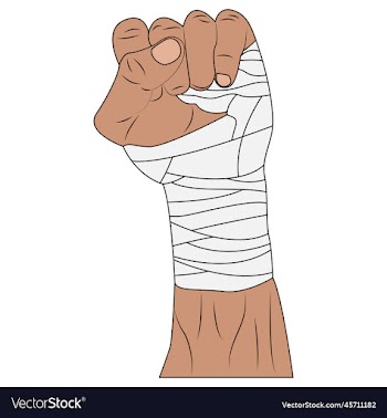 of fist clenched with bandage