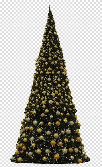 Of green Christmas tree with brown bauble lot, Christmas Tree Golden Baubles transparent background PNG clipart