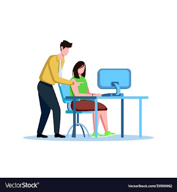 office boss showing works to employee