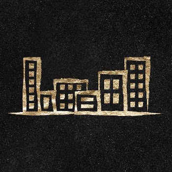Office buildings sticker, gold aesthetic | Free PSD Illustration - rawpixel