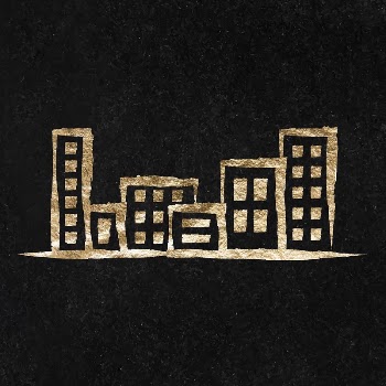 Office buildings sticker, gold aesthetic | Free Vector Illustration - rawpixel