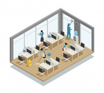Office cleaning isometric composition Free Vector