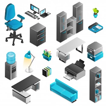 Office interior icons set Free Vector