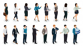 Office people in business clothing in various posture with accessories isometric set isolated Free Vector
