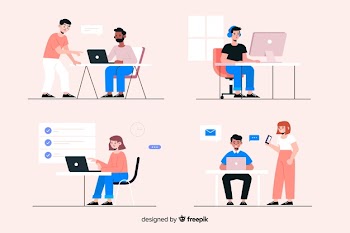 Office workers sitting at desks Free Vector