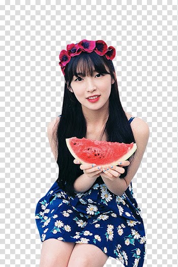 Oh My Girl, woman holding slice watermelon fruit transparent background PNG clipart