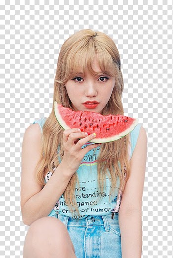 Oh My Girl, woman holding slice watermelon fruit transparent background PNG clipart