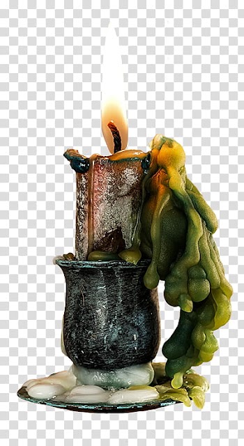 Oh my goth, melted green lighted candle transparent background PNG clipart