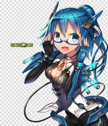 OHMD, blue-haired anime-style character illustration transparent background PNG clipart