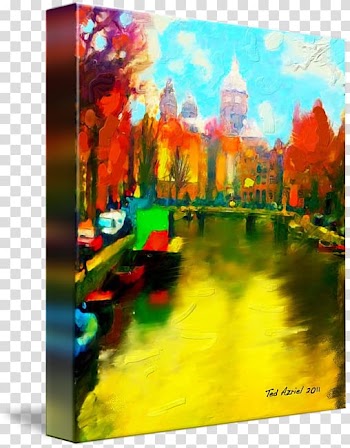 Oil painting Canals of Amsterdam Art, digital watercolor transparent background PNG clipart