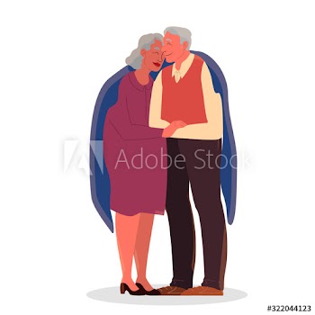 Old couple hug each other