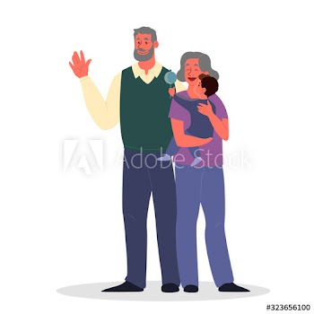 Old couple spend time with their grandchildren