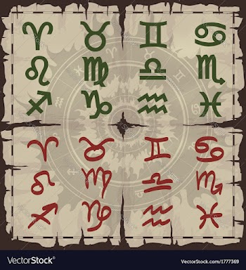 Old damaged sheet of paper with zodiac symbols vector image