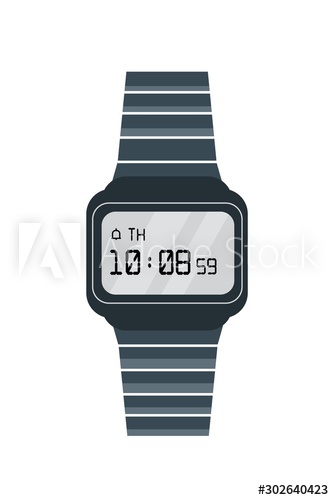 Old electronic watch flat vector illustration