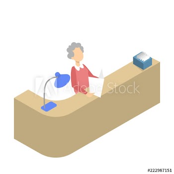 Old female worker in library reading book