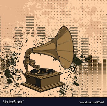Old gramophone with grunge background vector image