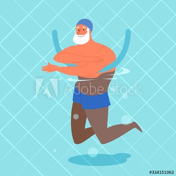 Old man doing exercise with swimming pool noodle