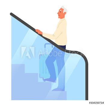 Old man standing on escalator in the airport