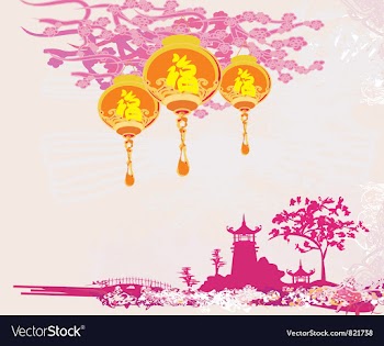 Old paper with Asian Landscape and Chinese Lantern vector image