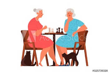 Old people play chess set