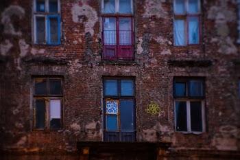 Old red brick tenement house
