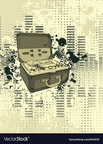 Old tape recorder with grunge background vector image